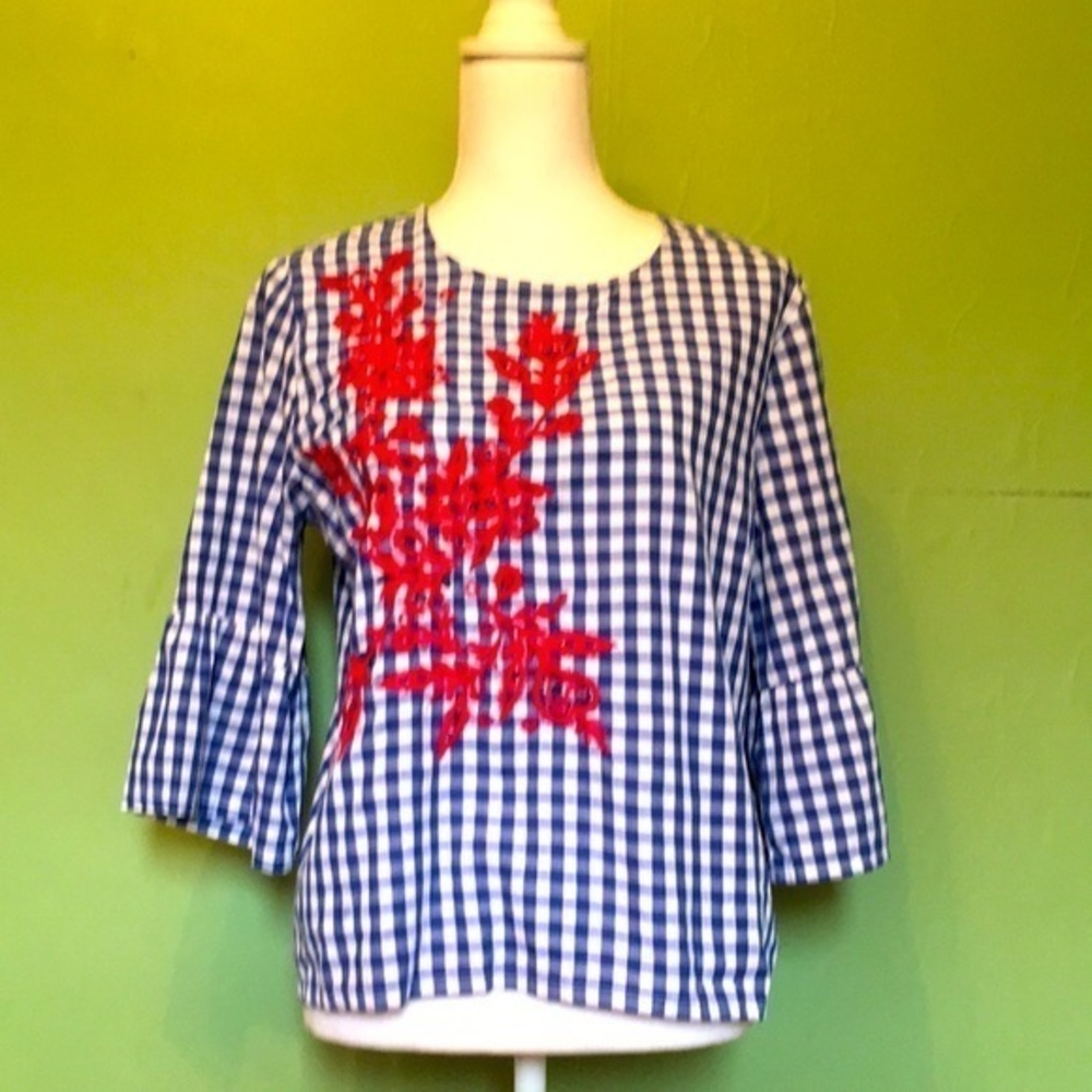 AUGUST SILK blue/white‎ checked top